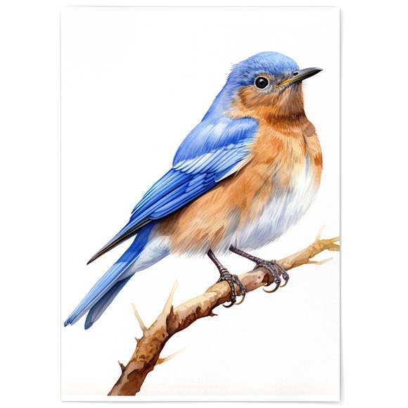 Watercolor Eastern Bluebird Wall Art Illustration Print Poster Unframed - Picture 2 of 5